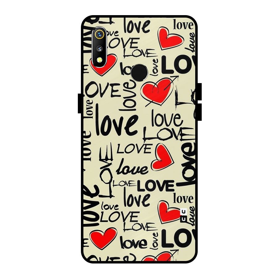 Love Hearts Pattern Metal Back Case for Realme 3