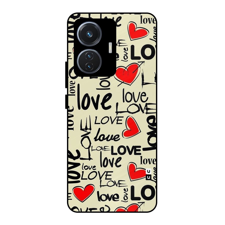 Love Hearts Pattern Metal Back Case for Vivo T1 44W