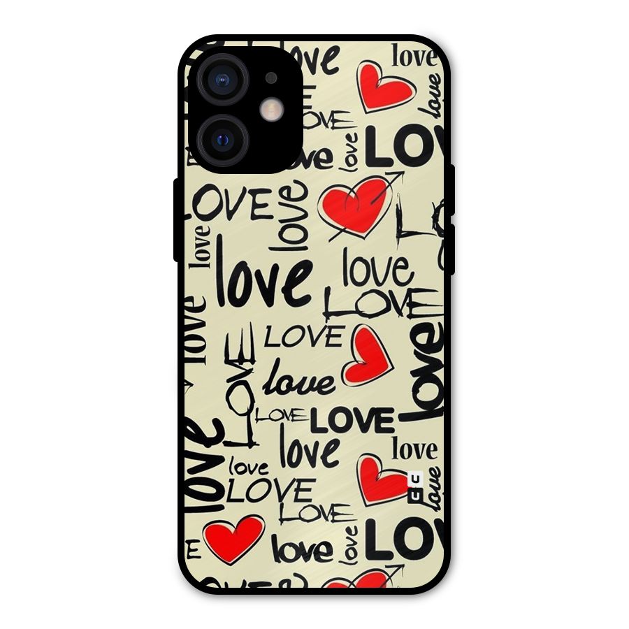 Love Hearts Pattern Metal Back Case for iPhone 12 Mini