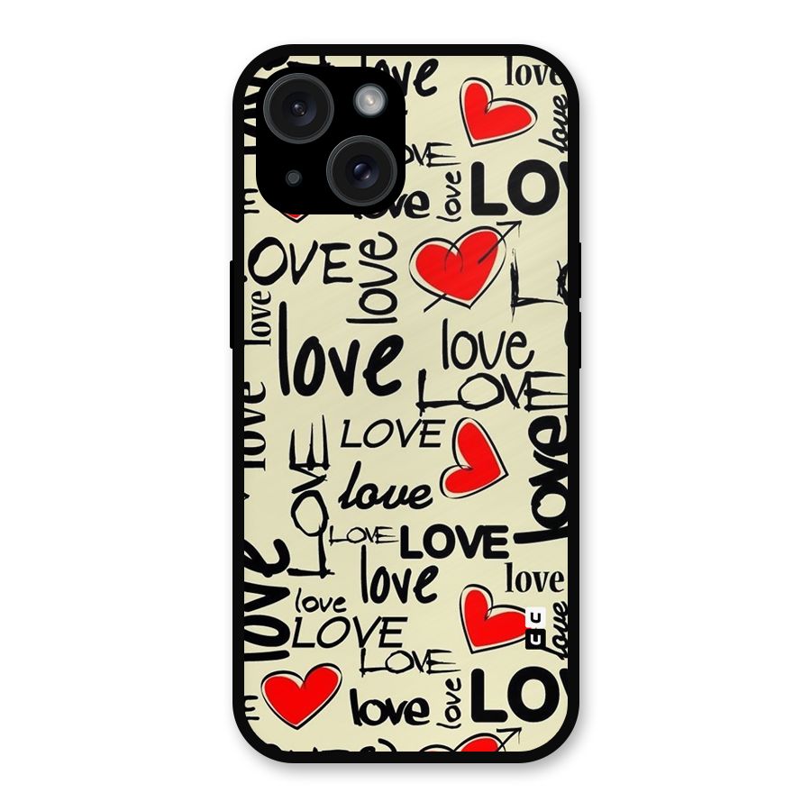 Love Hearts Pattern Metal Back Case for iPhone 15