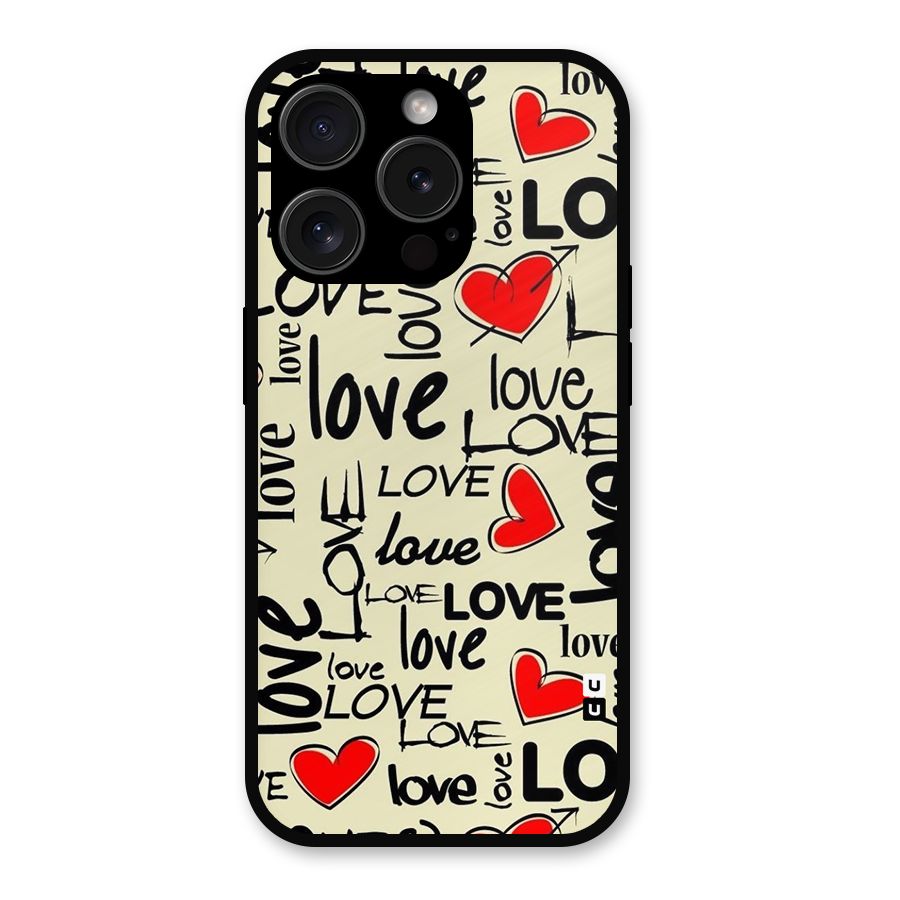 Love Hearts Pattern Metal Back Case for iPhone 15 Pro