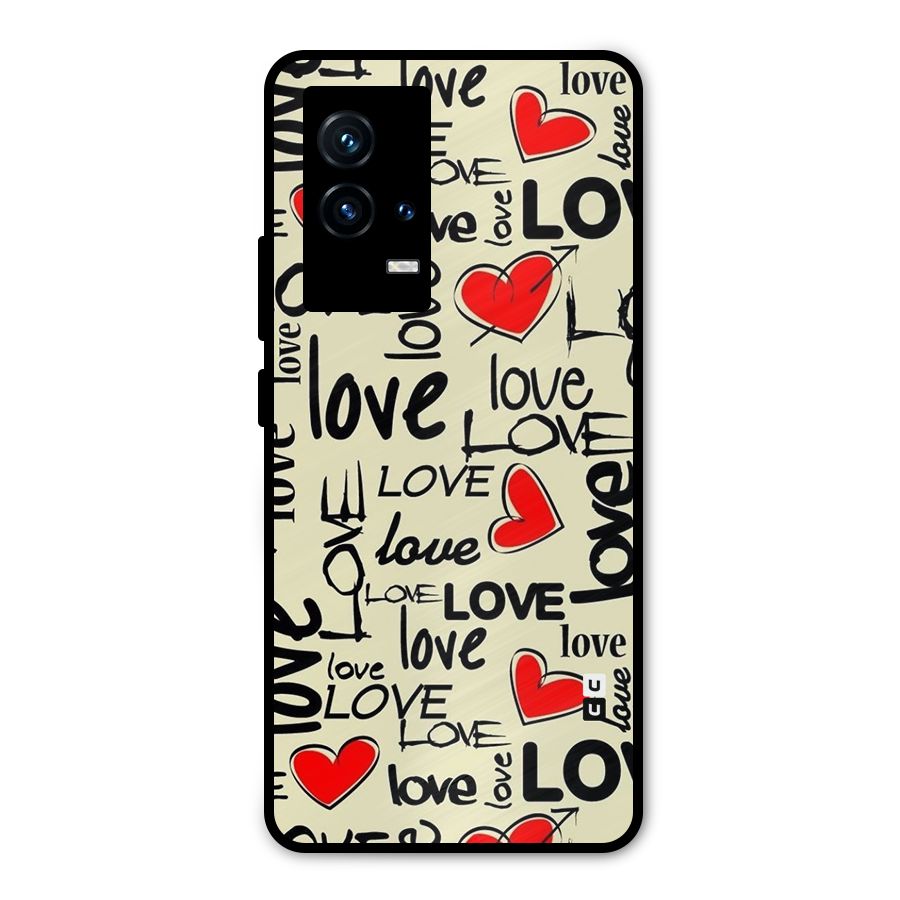 Love Hearts Pattern Metal Back Case for iQOO 9 5G