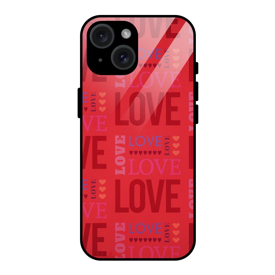 Love Pattern Glass Back Case for iPhone 15