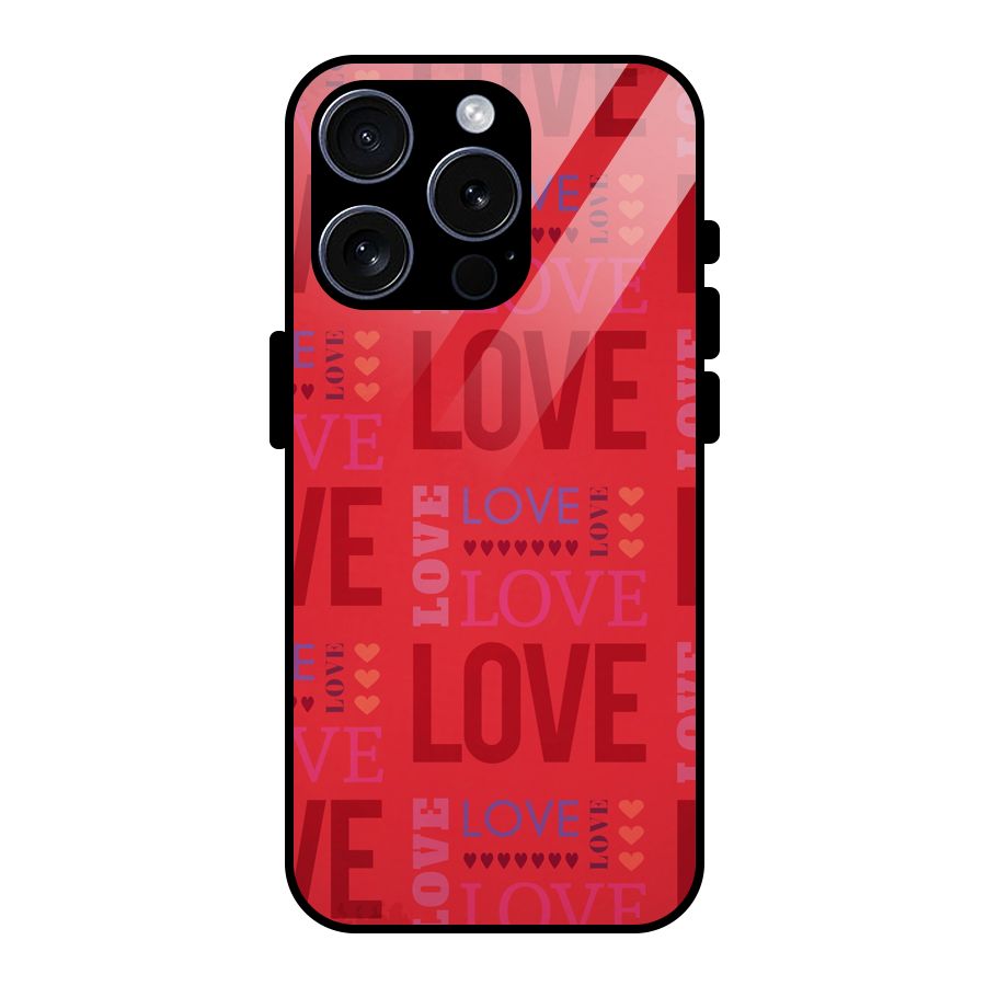 Love Pattern Glass Back Case for iPhone 15 Pro