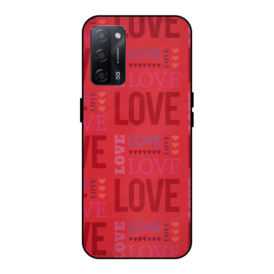Love Pattern Metal Back Case for Oppo A53s 5G