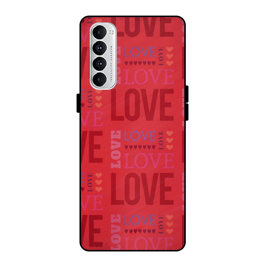 Love Pattern Metal Back Case for Oppo Reno4 Pro