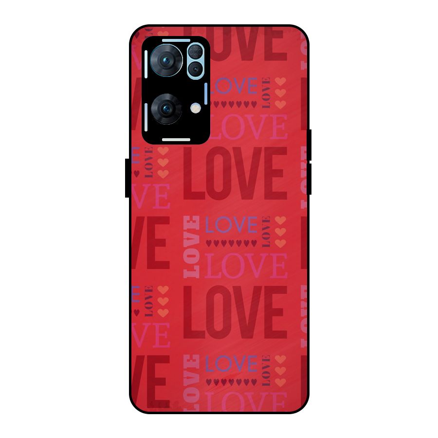 Love Pattern Metal Back Case for Oppo Reno7 Pro 5G