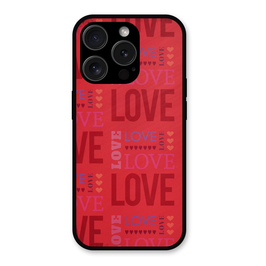Love Pattern Metal Back Case for iPhone 15 Pro
