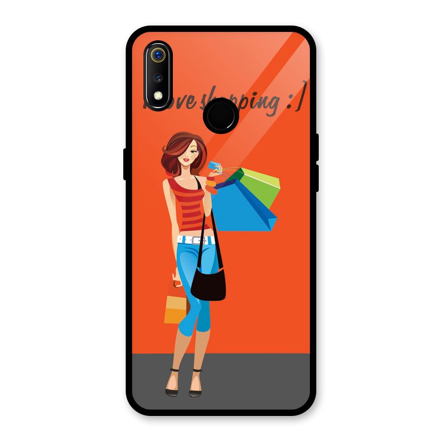 Love Shopping Classy Girl Glass Back Case for Realme 3