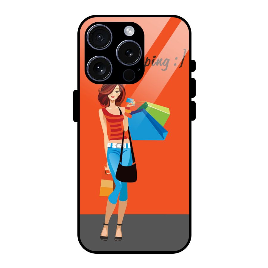 Love Shopping Classy Girl Glass Back Case for iPhone 15 Pro