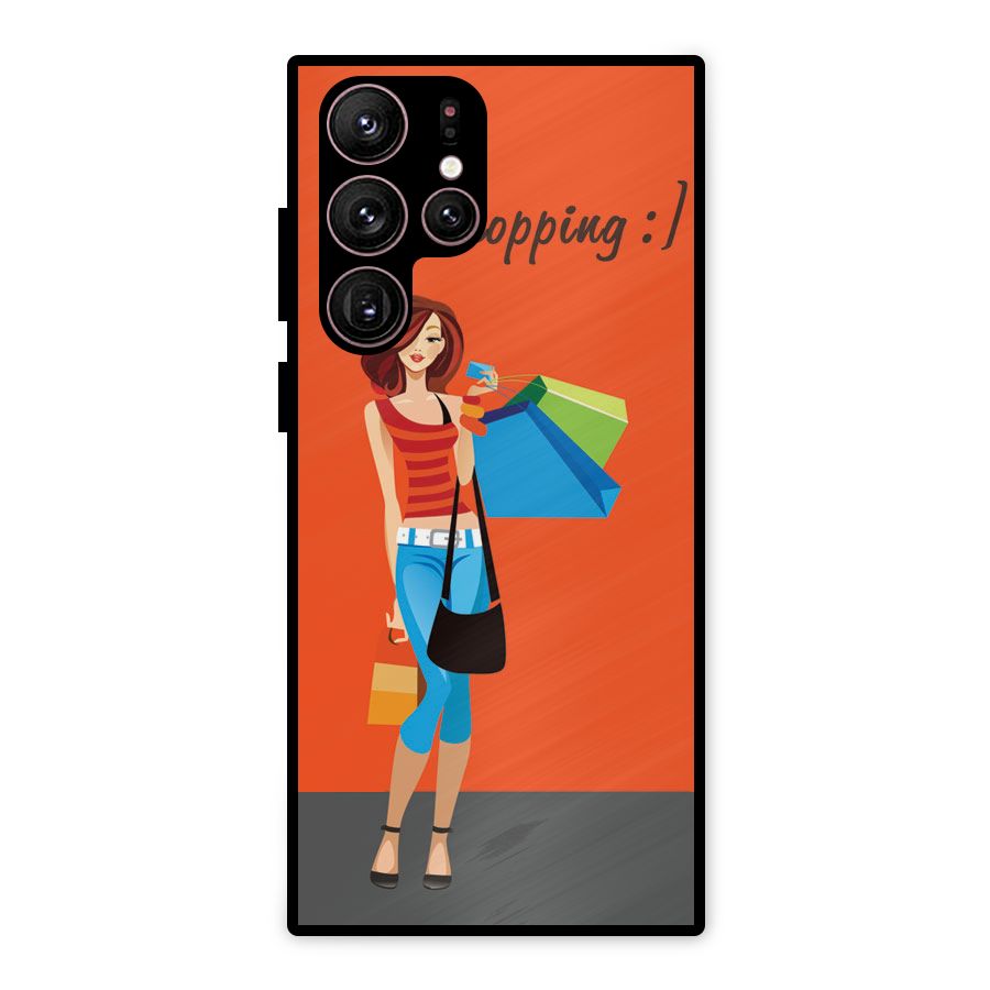 Love Shopping Classy Girl Metal Back Case for Galaxy S22 Ultra 5G