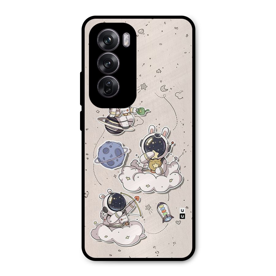 Lovely Astronaut Playing Metal Back Case for Oppo Reno12 Pro