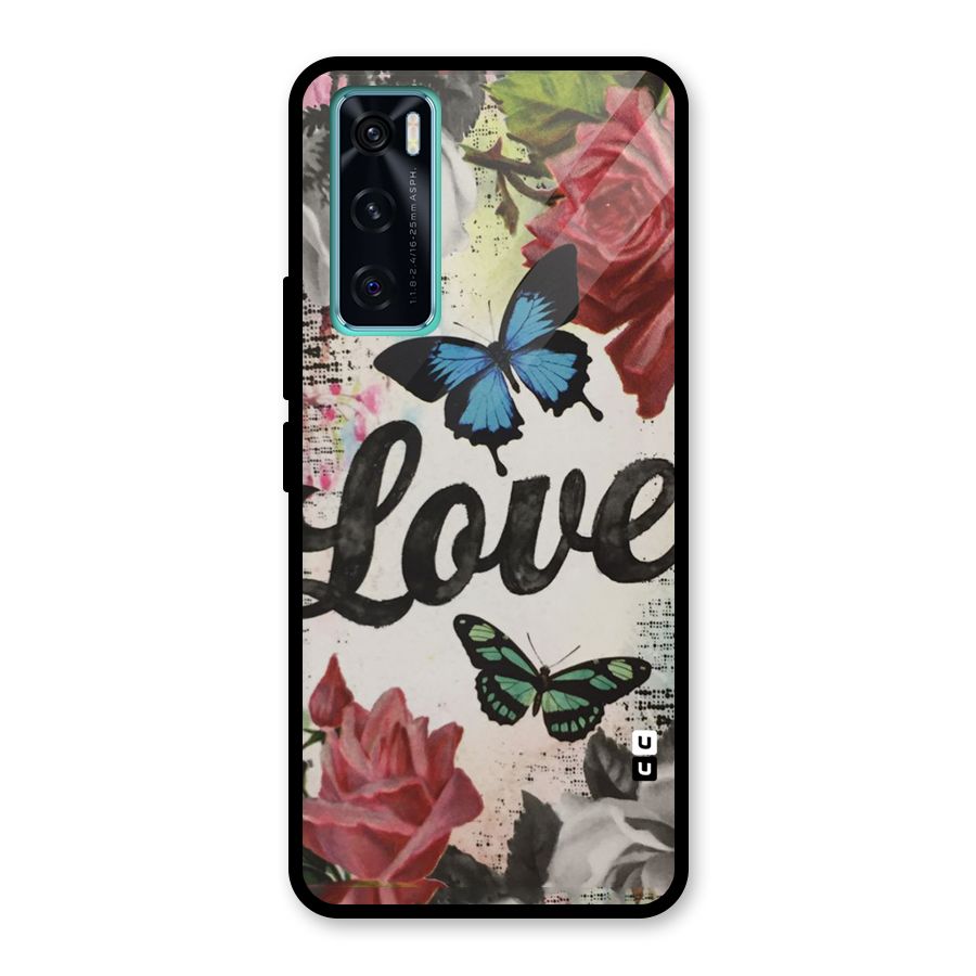 Lovely Butterfly Love Glass Back Case for Vivo V20 SE