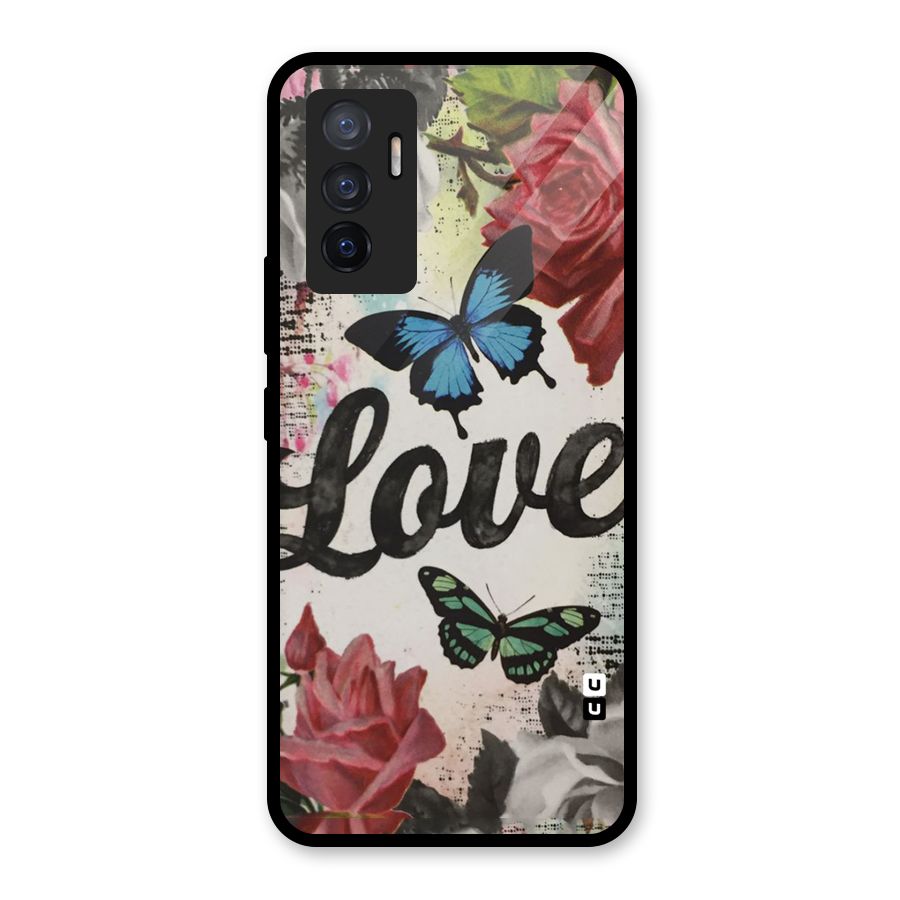 Lovely Butterfly Love Glass Back Case for Vivo V23e