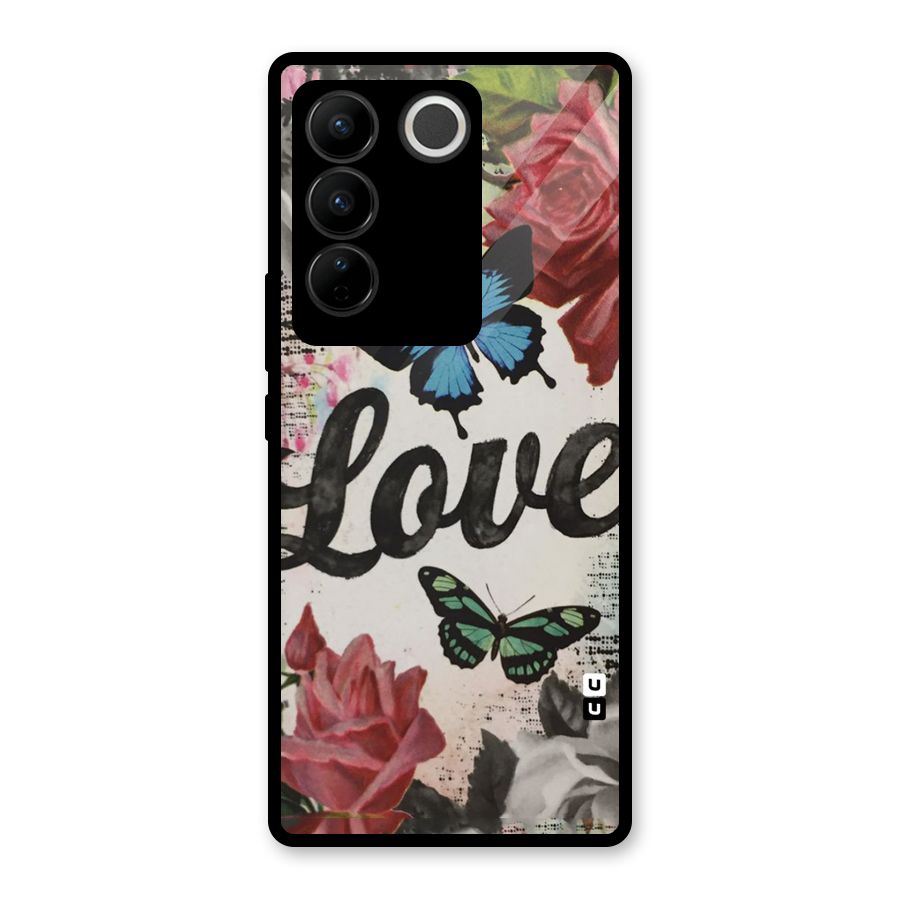 Lovely Butterfly Love Glass Back Case for Vivo V27