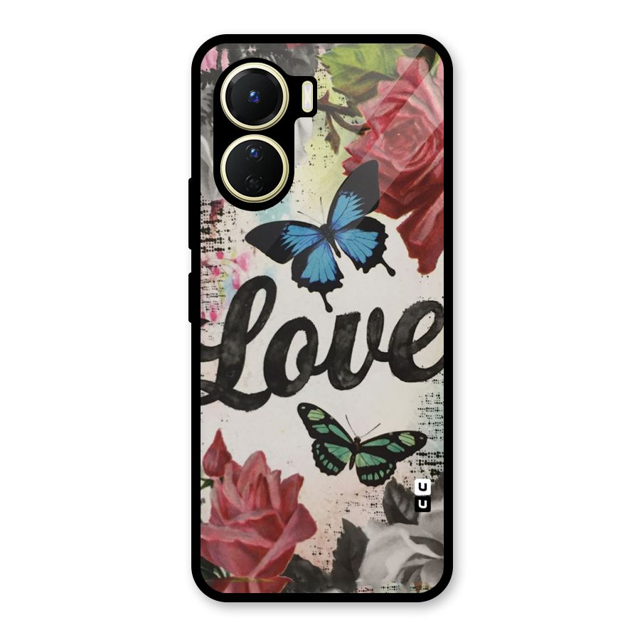 Lovely Butterfly Love Glass Back Case for Vivo Y16