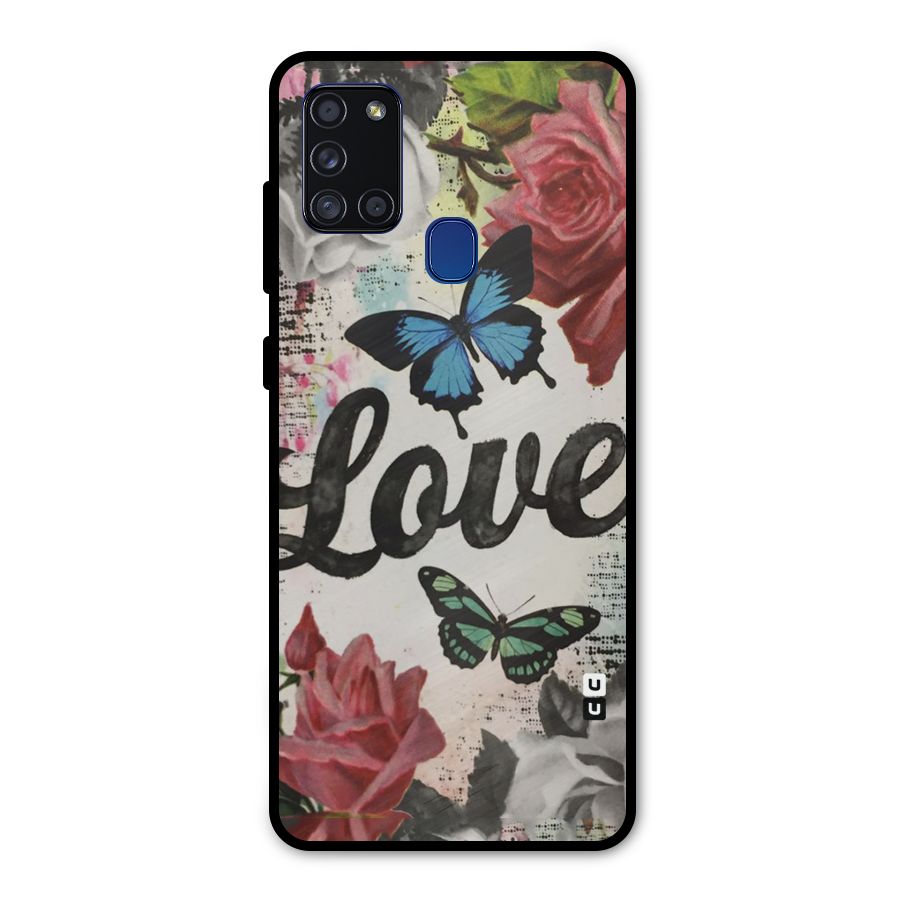 Lovely Butterfly Love Metal Back Case for Galaxy A21s
