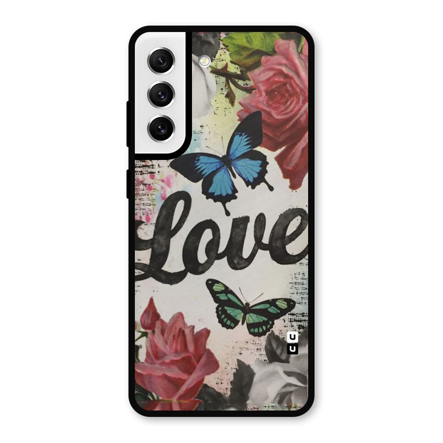 Lovely Butterfly Love Metal Back Case for Galaxy S21 FE 5G