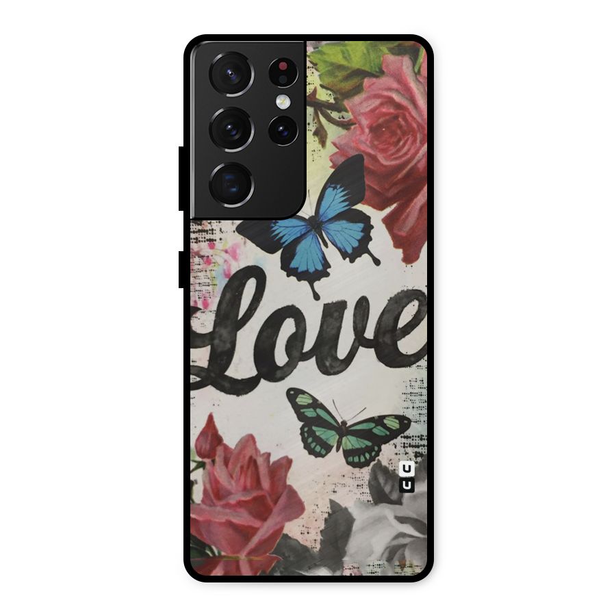 Lovely Butterfly Love Metal Back Case for Galaxy S21 Ultra 5G