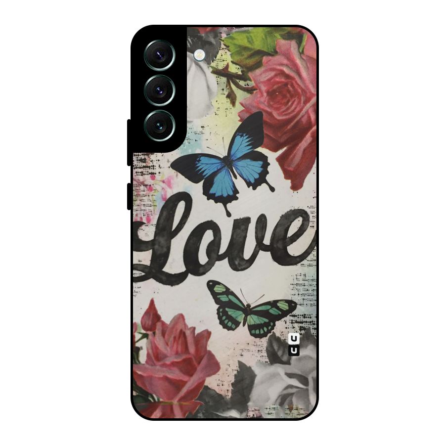 Lovely Butterfly Love Metal Back Case for Galaxy S22 Plus 5G