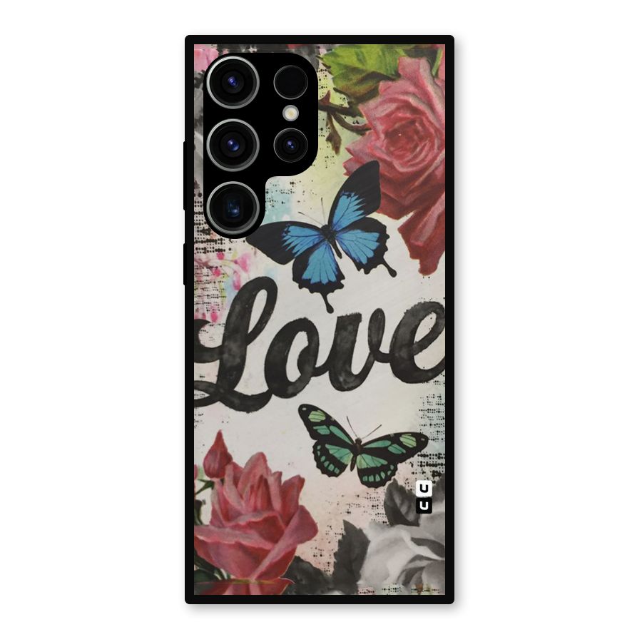 Lovely Butterfly Love Metal Back Case for Galaxy S23 Ultra