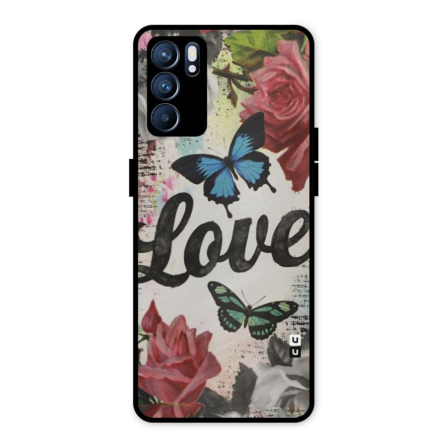 Lovely Butterfly Love Metal Back Case for Oppo Reno6 5G