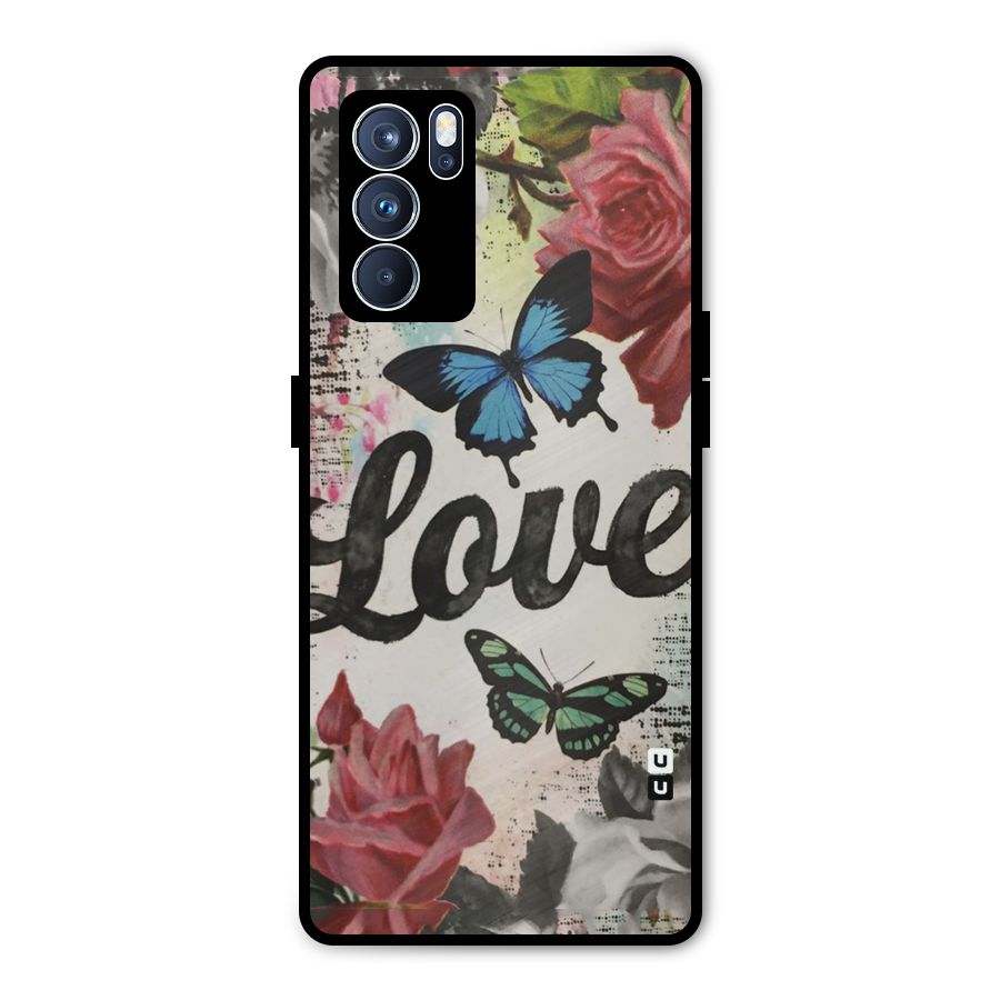 Lovely Butterfly Love Metal Back Case for Oppo Reno6 Pro 5G