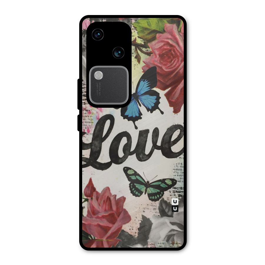 Lovely Butterfly Love Metal Back Case for Vivo V30 Pro