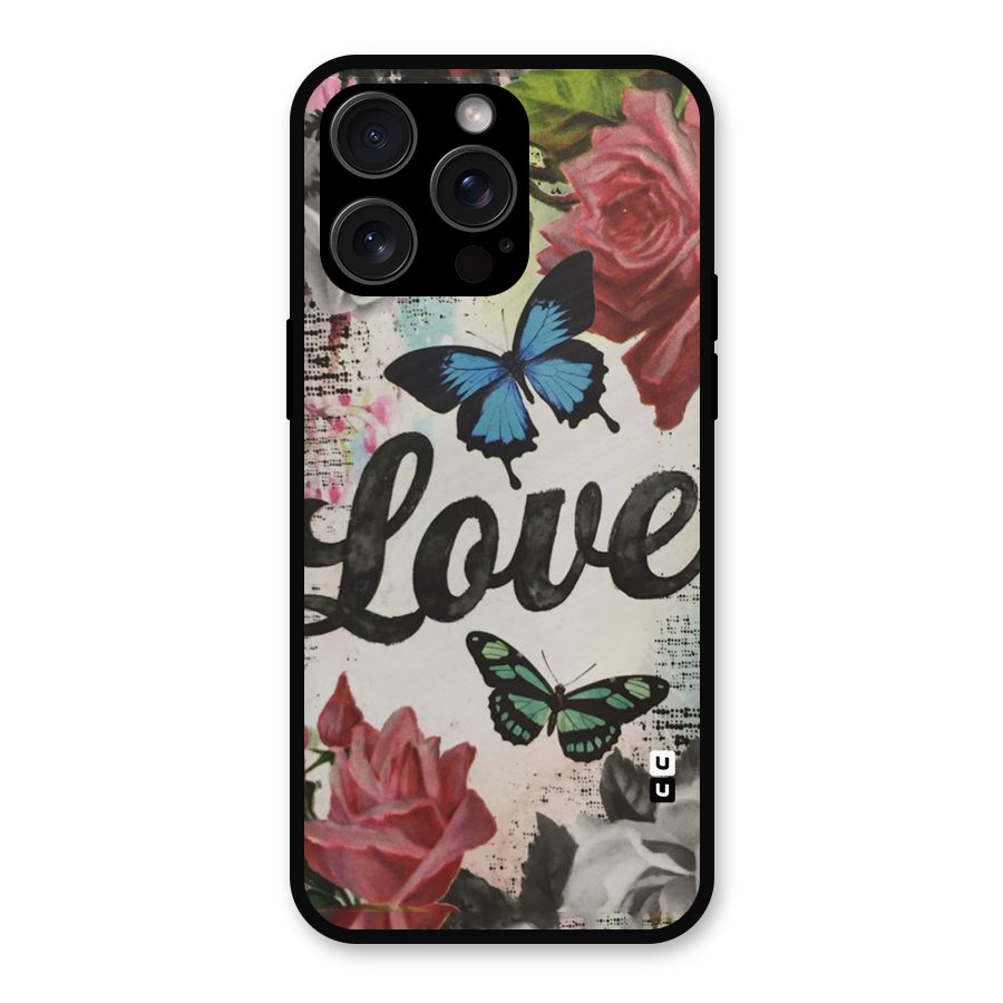 Lovely Butterfly Love Metal Back Case for iPhone 15 Pro Max
