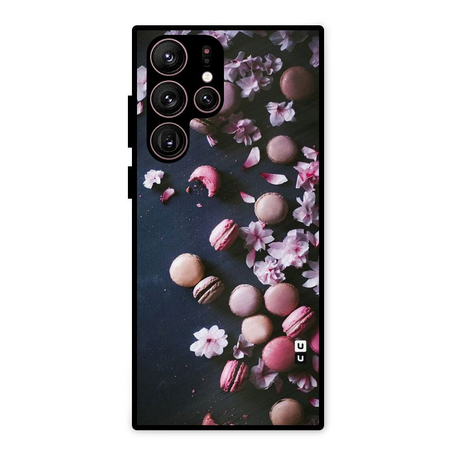 Macaroons And Cheery Blossoms Metal Back Case for Galaxy S22 Ultra 5G
