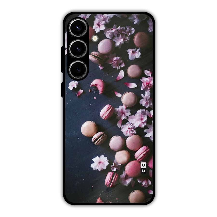 Macaroons And Cheery Blossoms Metal Back Case for Galaxy S24 Plus