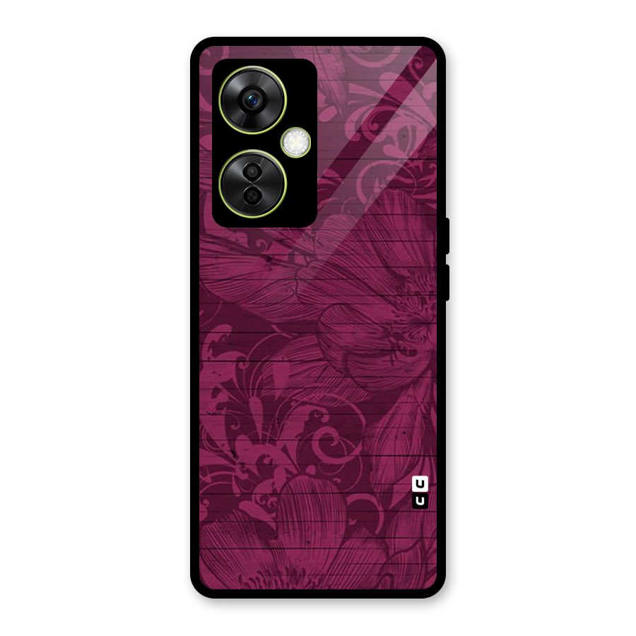 Magenta Floral Pattern Glass Back Case for OnePlus Nord CE 3 Lite