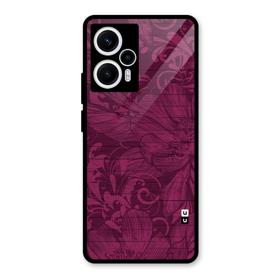 Magenta Floral Pattern Glass Back Case for Poco F5