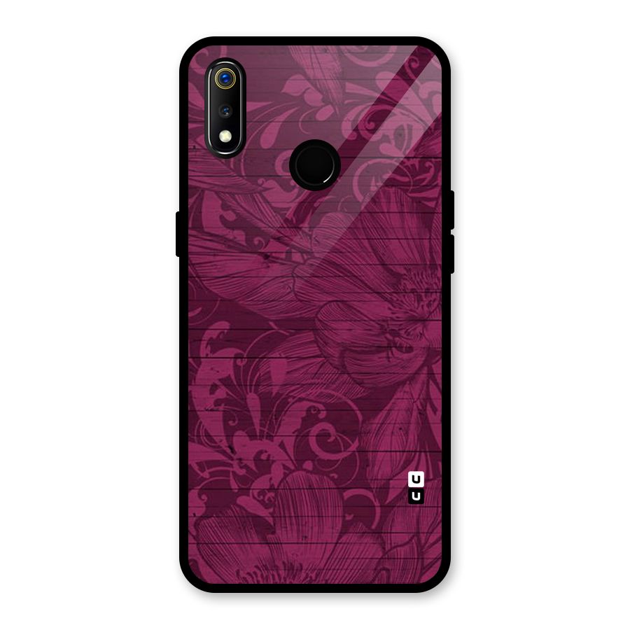 Magenta Floral Pattern Glass Back Case for Realme 3i