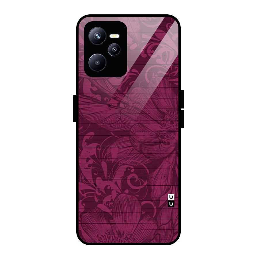 Magenta Floral Pattern Glass Back Case for Realme C35