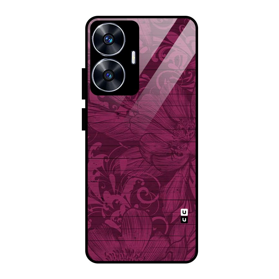 Magenta Floral Pattern Glass Back Case for Realme Narzo N55
