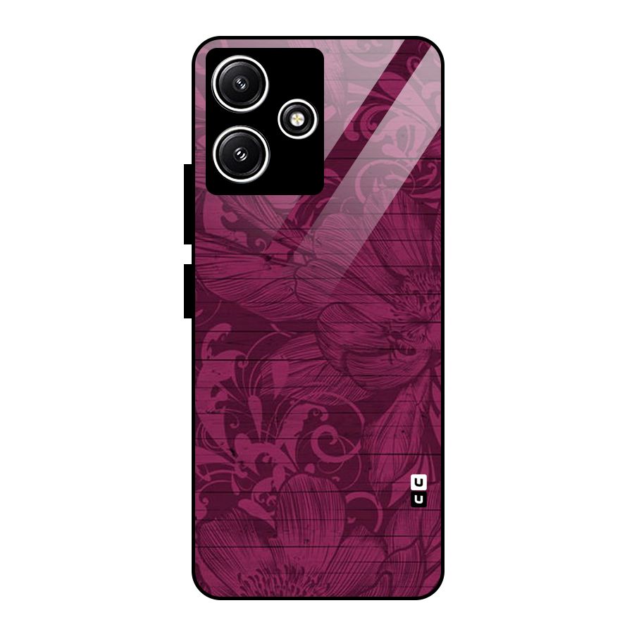 Magenta Floral Pattern Glass Back Case for Redmi 12 5G