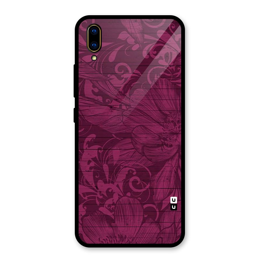 Magenta Floral Pattern Glass Back Case for Vivo V11 Pro