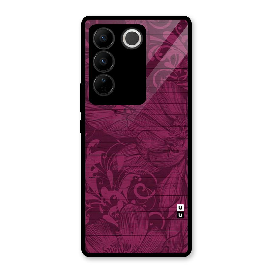 Magenta Floral Pattern Glass Back Case for Vivo V27