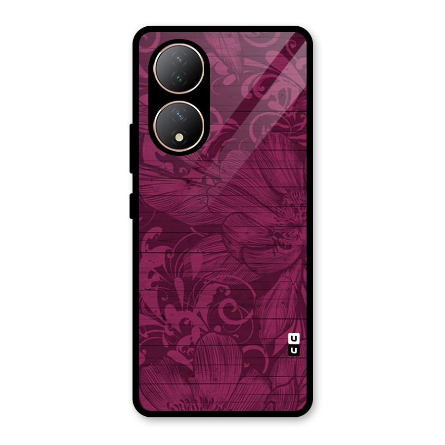Magenta Floral Pattern Glass Back Case for Vivo Y100A