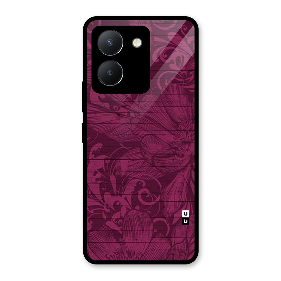 Magenta Floral Pattern Glass Back Case for Vivo Y36