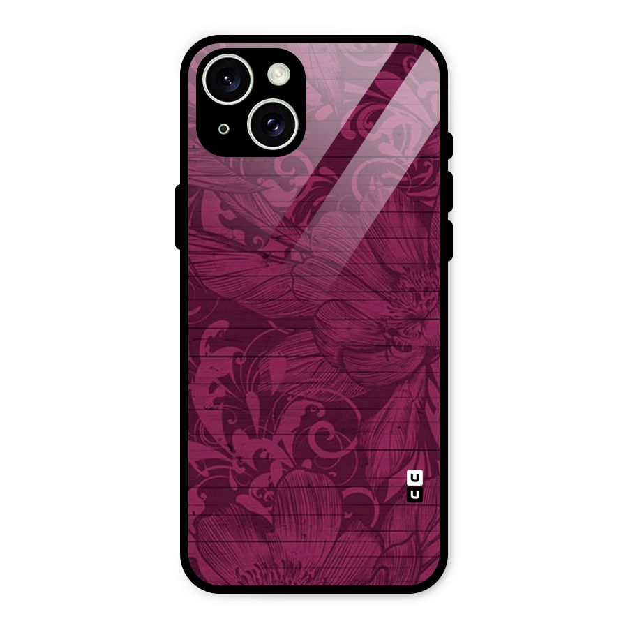 Magenta Floral Pattern Glass Back Case for iPhone 15 Plus