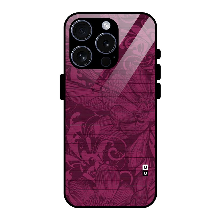 Magenta Floral Pattern Glass Back Case for iPhone 15 Pro