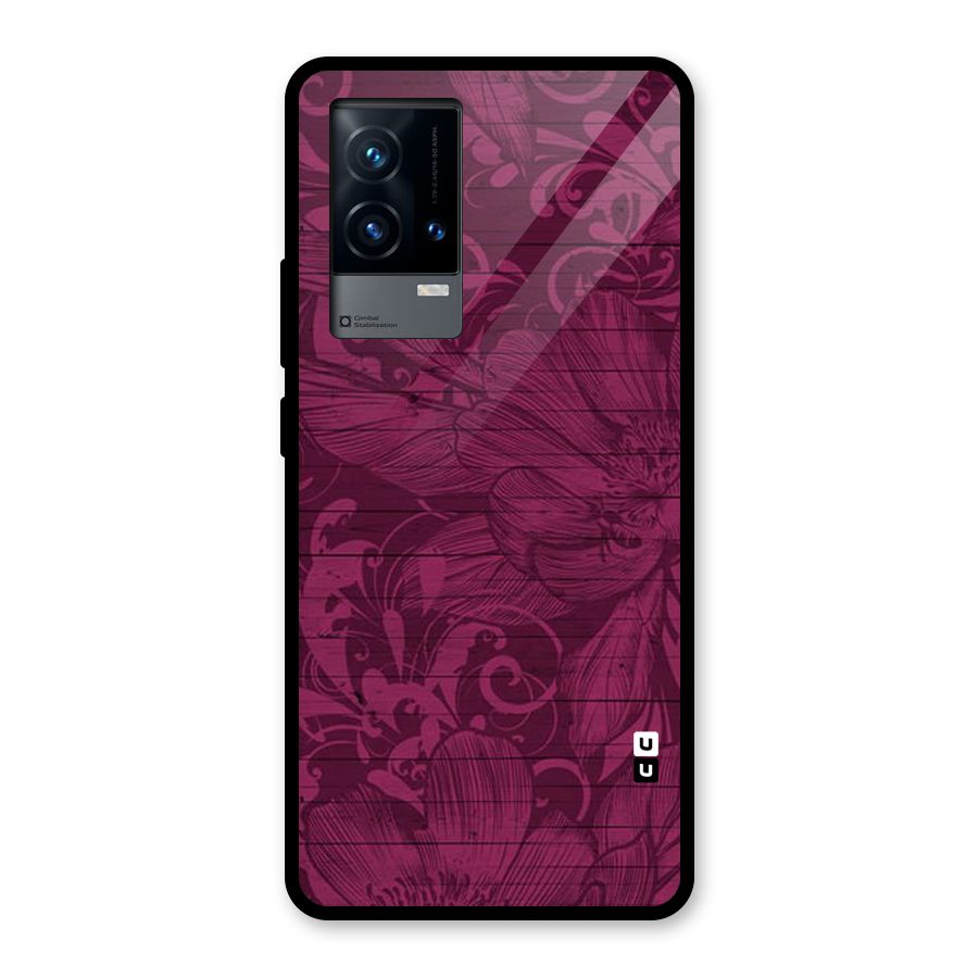 Magenta Floral Pattern Glass Back Case for iQOO 9 5G