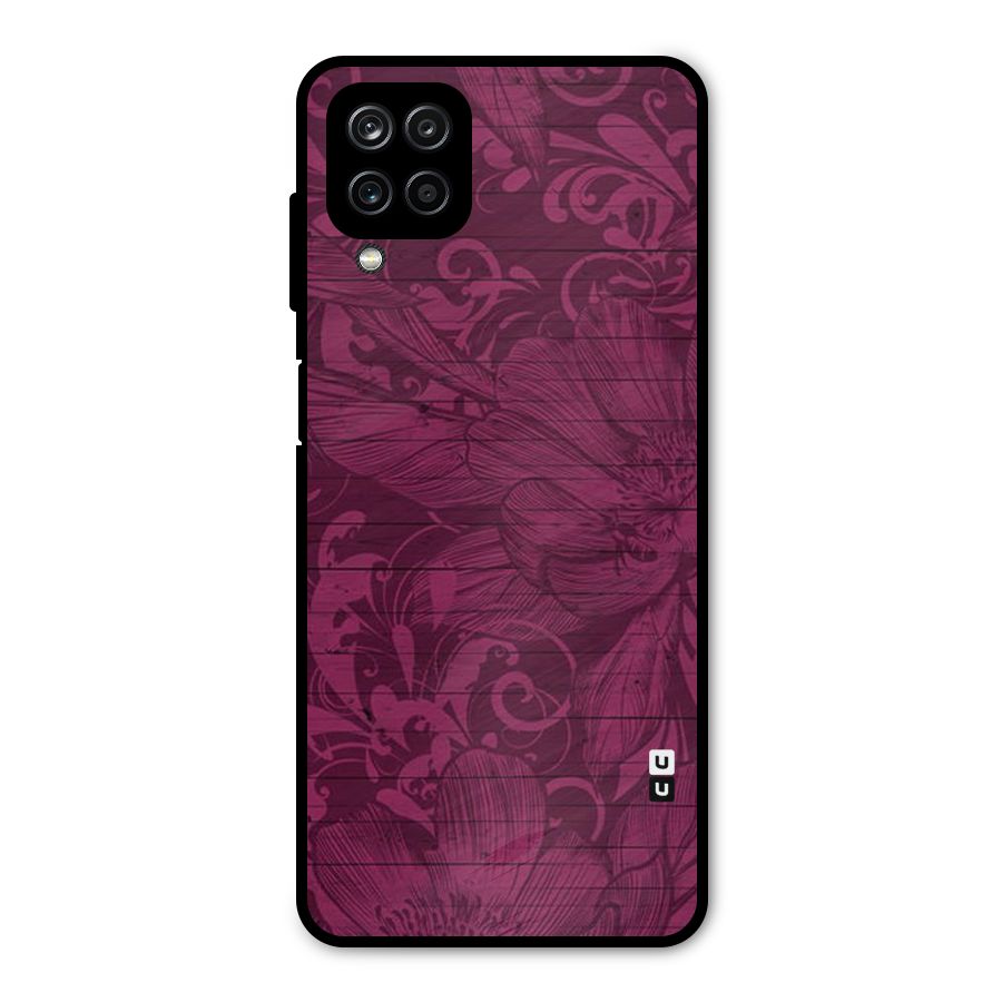 Magenta Floral Pattern Metal Back Case for Galaxy A12
