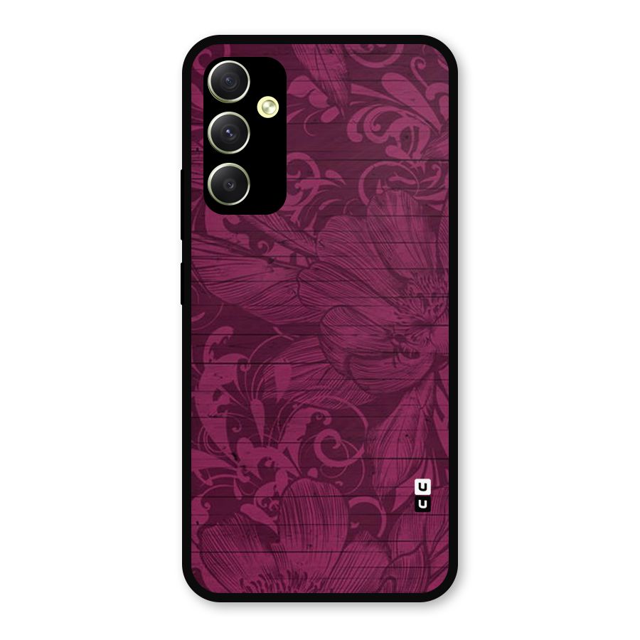 Magenta Floral Pattern Metal Back Case for Galaxy A34