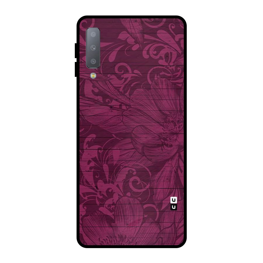 Magenta Floral Pattern Metal Back Case for Galaxy A7 (2018)