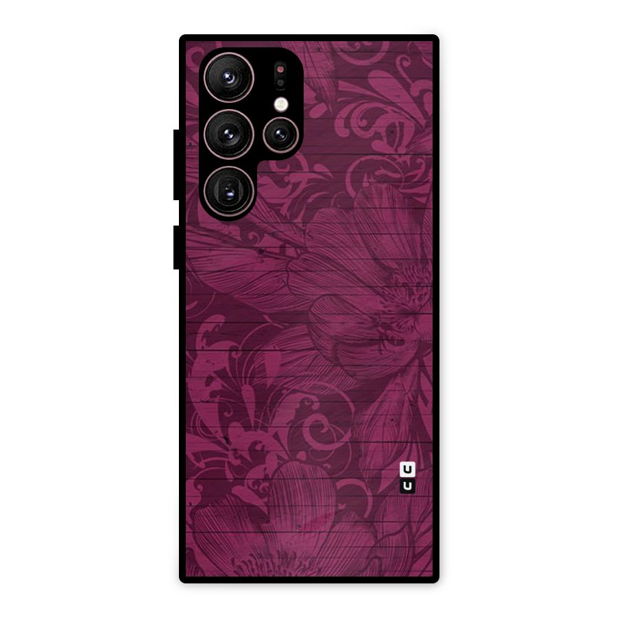 Magenta Floral Pattern Metal Back Case for Galaxy S22 Ultra 5G