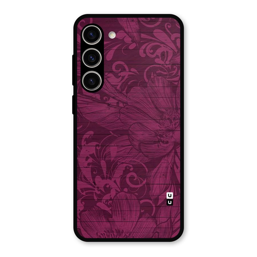 Magenta Floral Pattern Metal Back Case for Galaxy S23 Plus