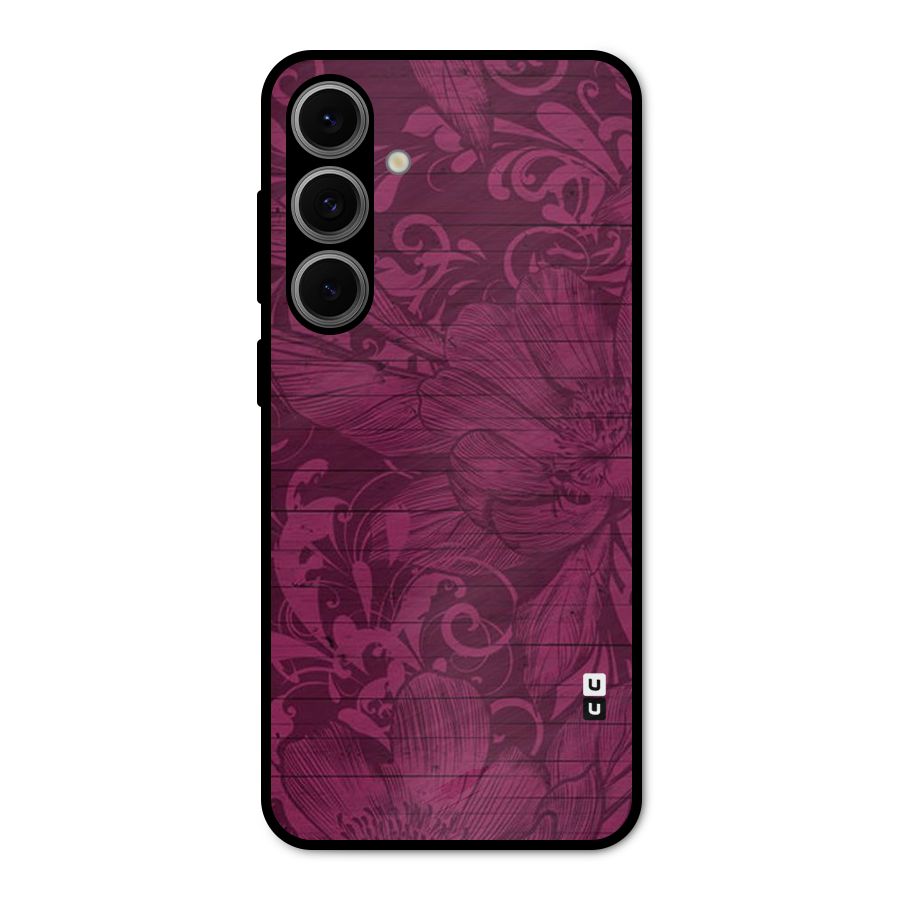 Magenta Floral Pattern Metal Back Case for Galaxy S24 FE